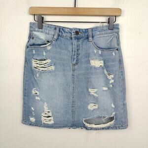 Banjara Denim Skirt Womens‎ Small Distressed Boho Zip Back Festival Summer